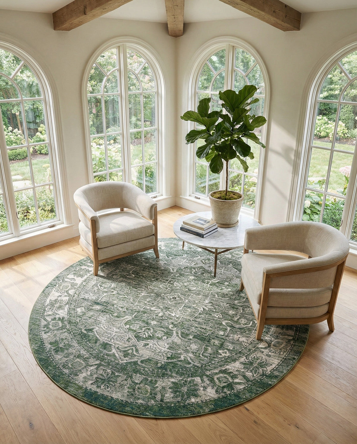 Savannah Soiree Collection Area Rug -  Everglade (Green) Round Green  lifestyle 84