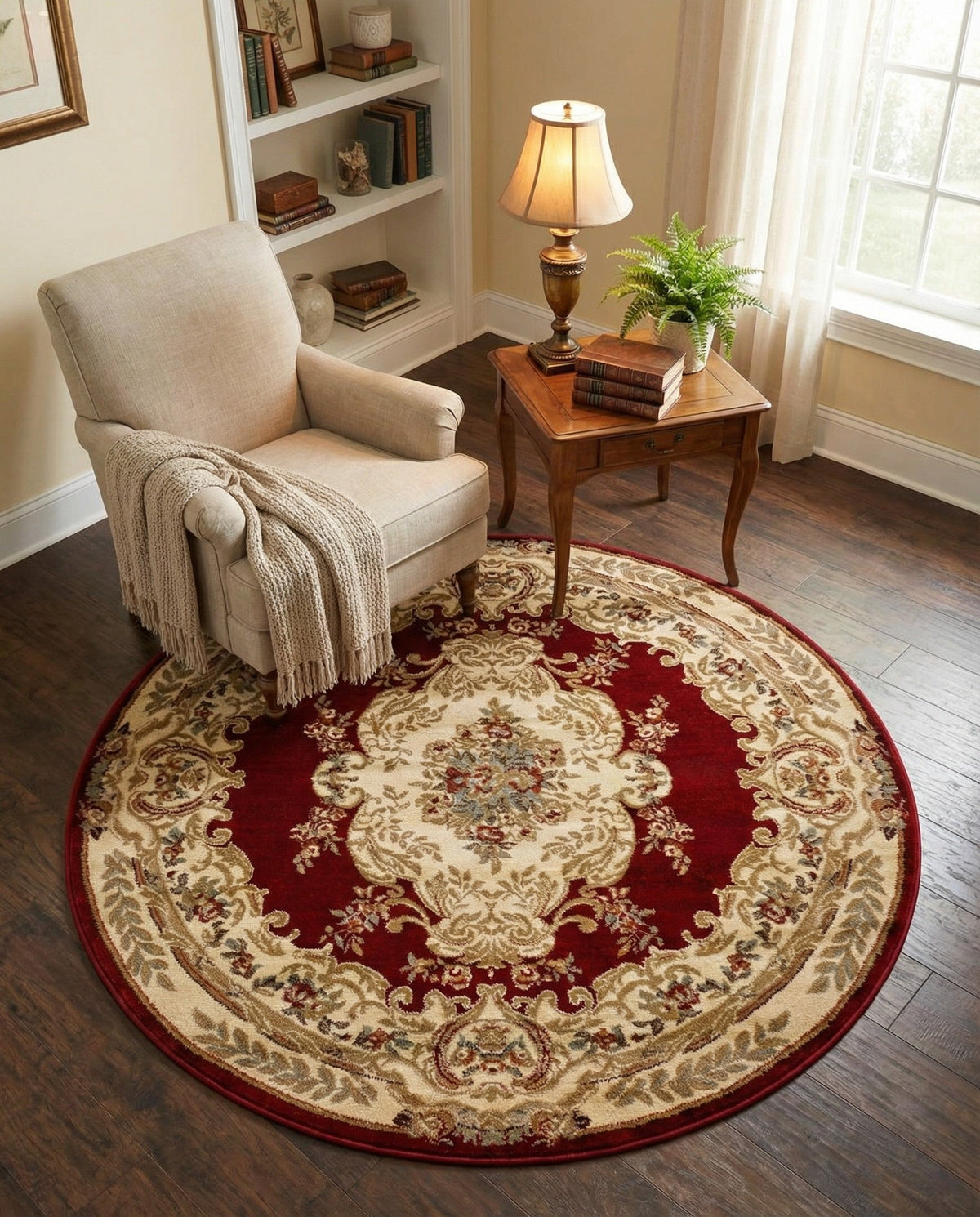 Versailles Elegance Collection Area Rug -  Vincennes Round Red  lifestyle 122