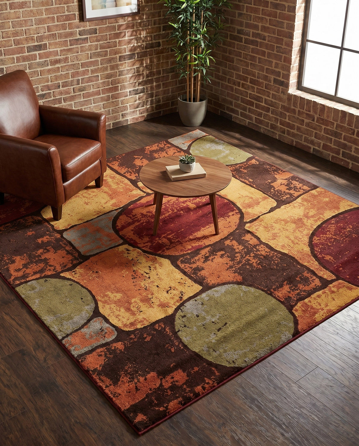 Bistro Lounge Collection Area Rug -  Cappuccino Square Multi  lifestyle 93