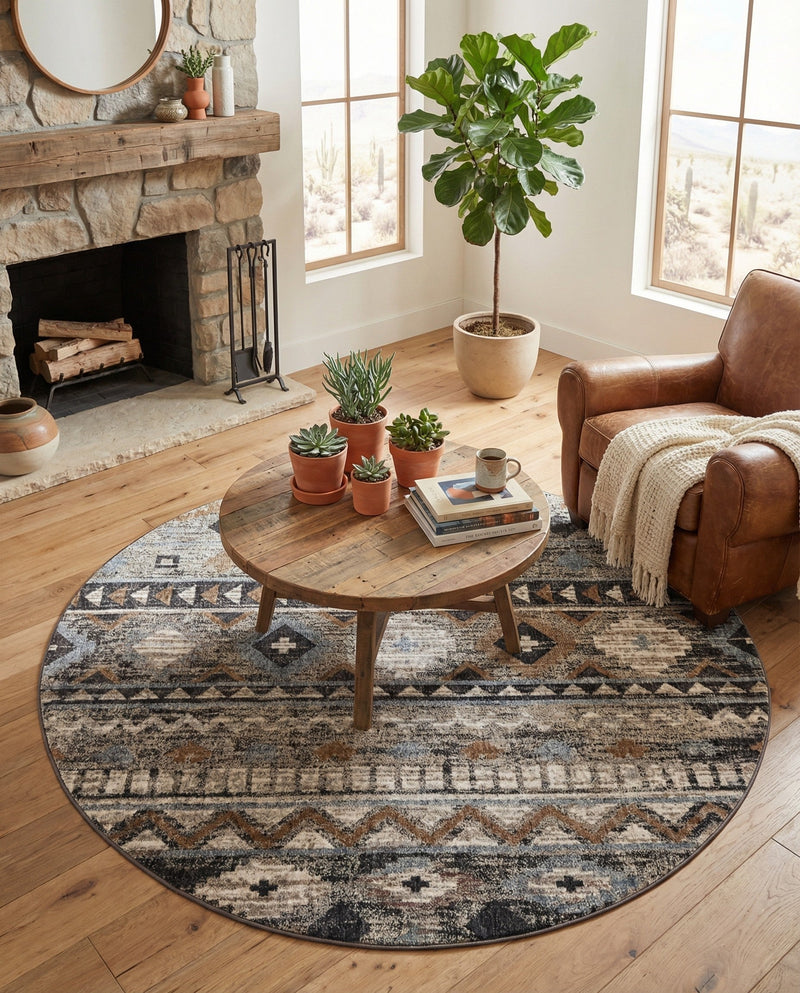 Desert Modern Eco Rug Series Collection Area Rug -  Sonora Round Khaki Gray  lifestyle 49