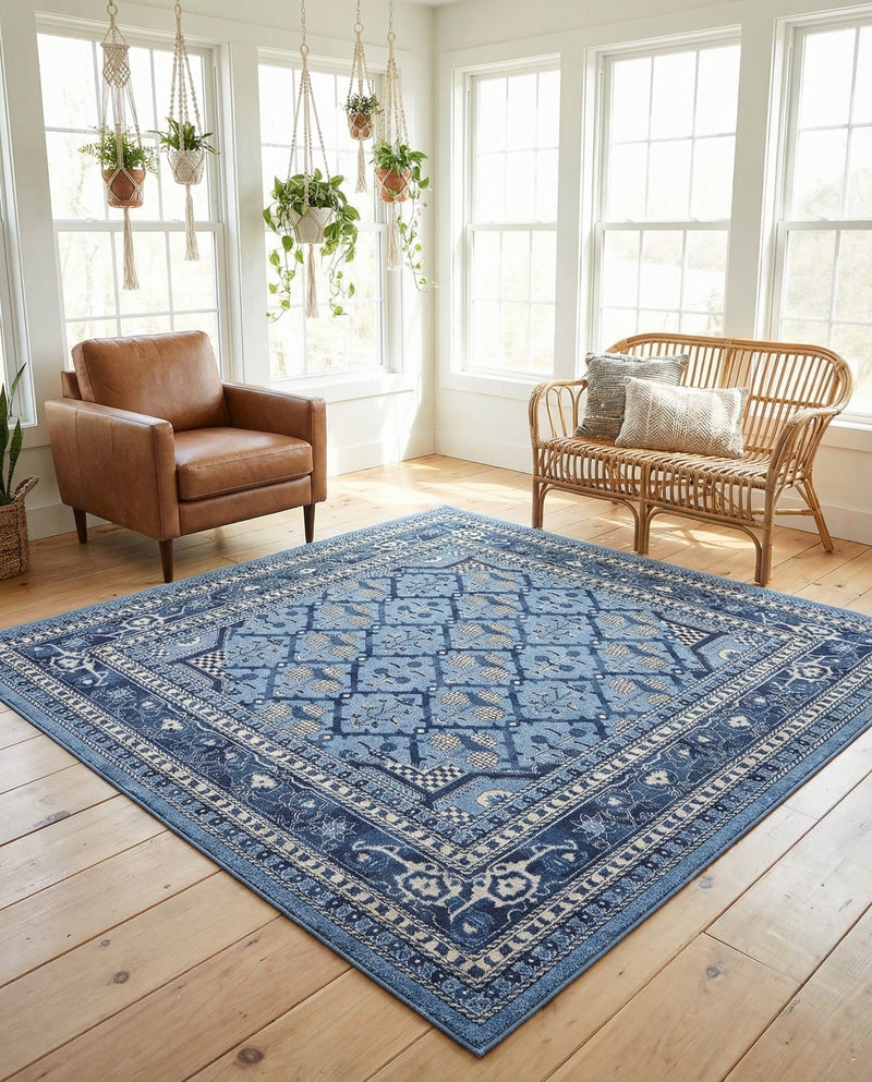 Horizon Collection Area Rug -  Aurora Square Blue  lifestyle 53