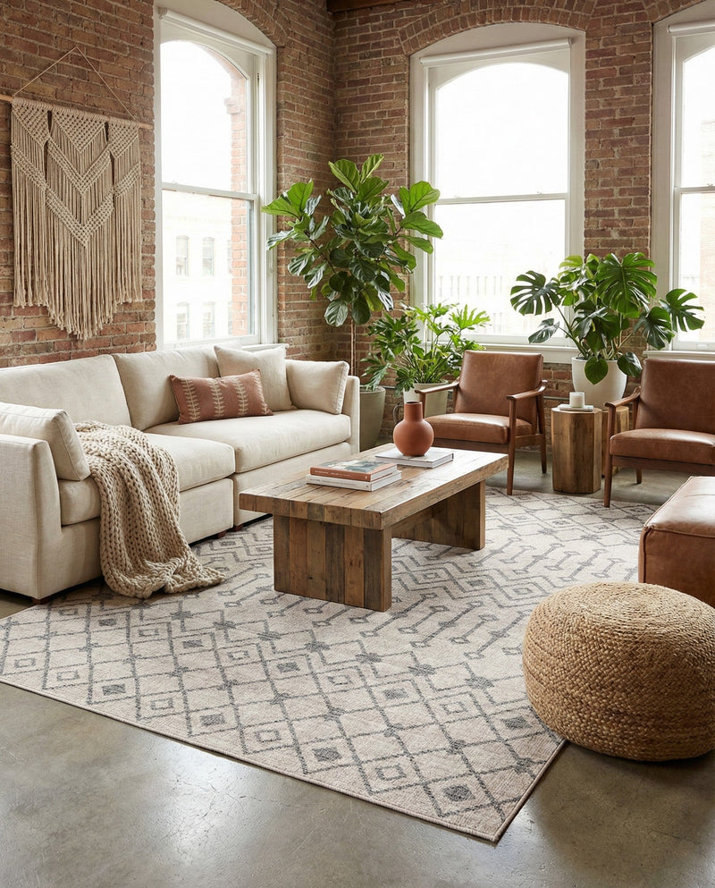 Geo Garden Lattice Collection Area Rug -  Andalusia Rectangle Ivory  lifestyle 53