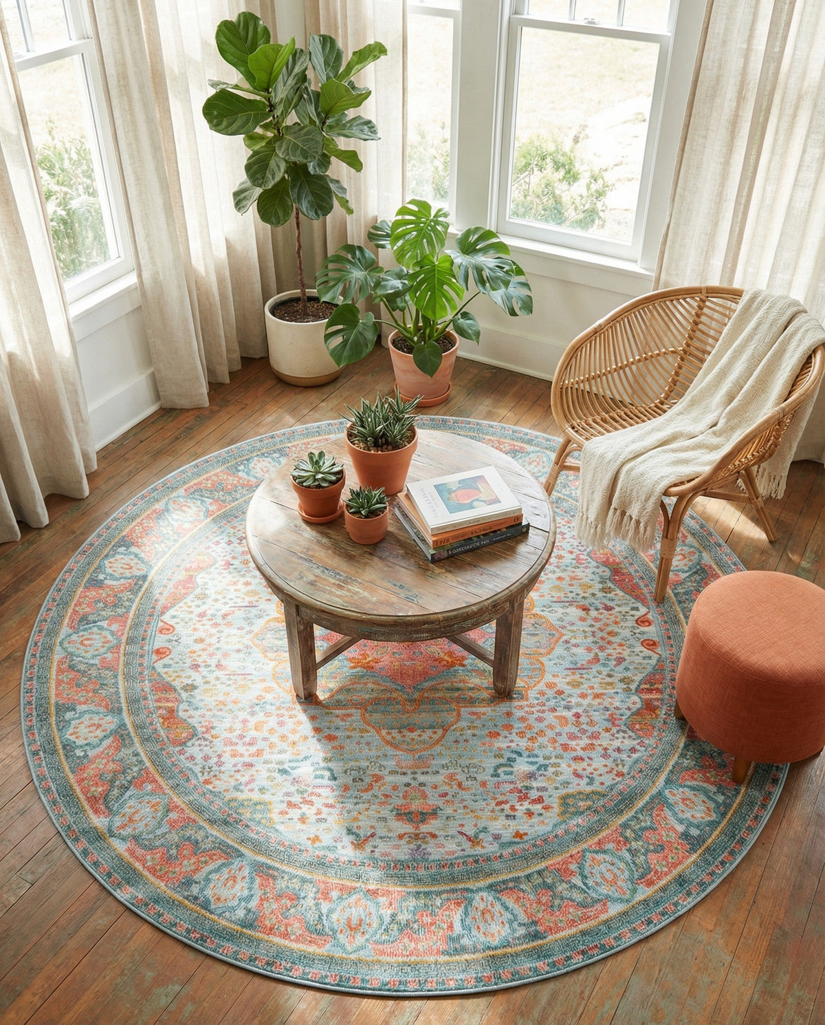 Caribbean Breeze Collection Area Rug -  Floriana Round Light Blue  lifestyle 74