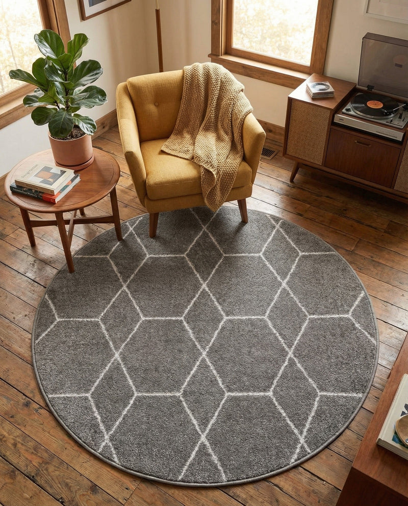 Trellis Mosaic Collection Area Rug - Arborville (Light Gray) Round Light Gray  lifestyle 81