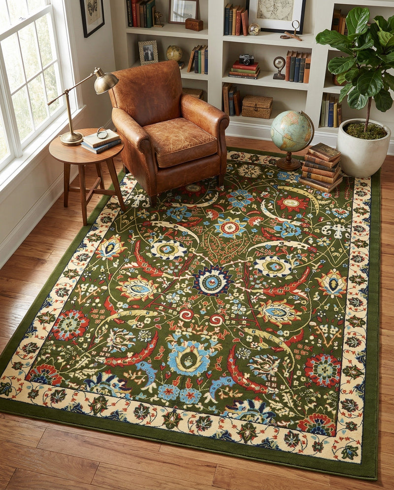 Tabriz Tapestry Collection Area Rug - Sahand (Green) Rectangle Green  lifestyle 11