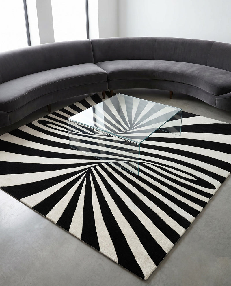 Cyclone Wool Collection Area Rug -  Maelstrom Square Black and White  lifestyle 42