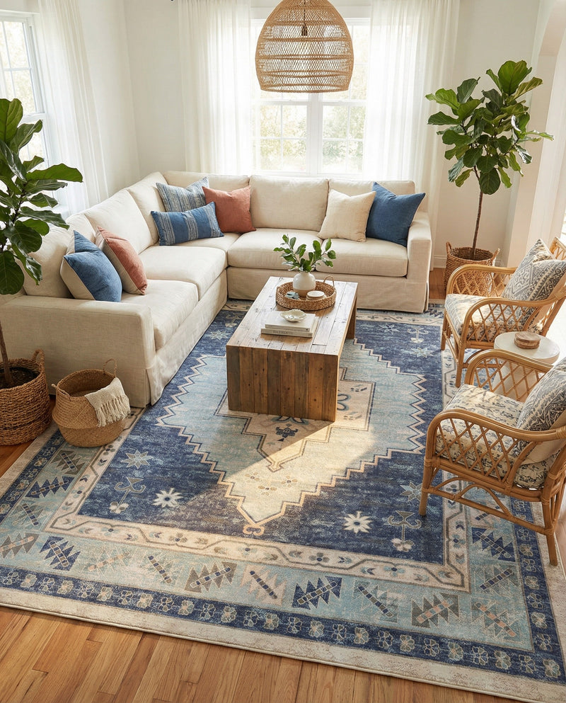 Savannah Series Collection Area Rug -  Augusta (Sky blue) Rectangle Sky blue  lifestyle 33