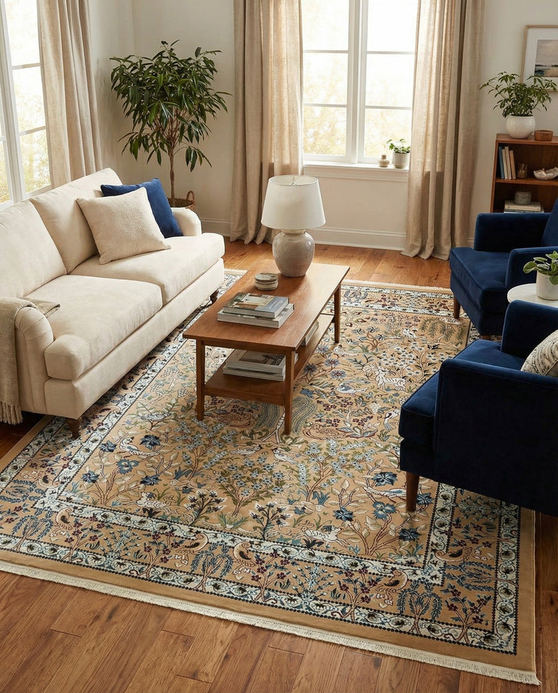 Persian Elegance Collection Area Rug -  Kerman (Beige) Rectangle Beige  lifestyle 13
