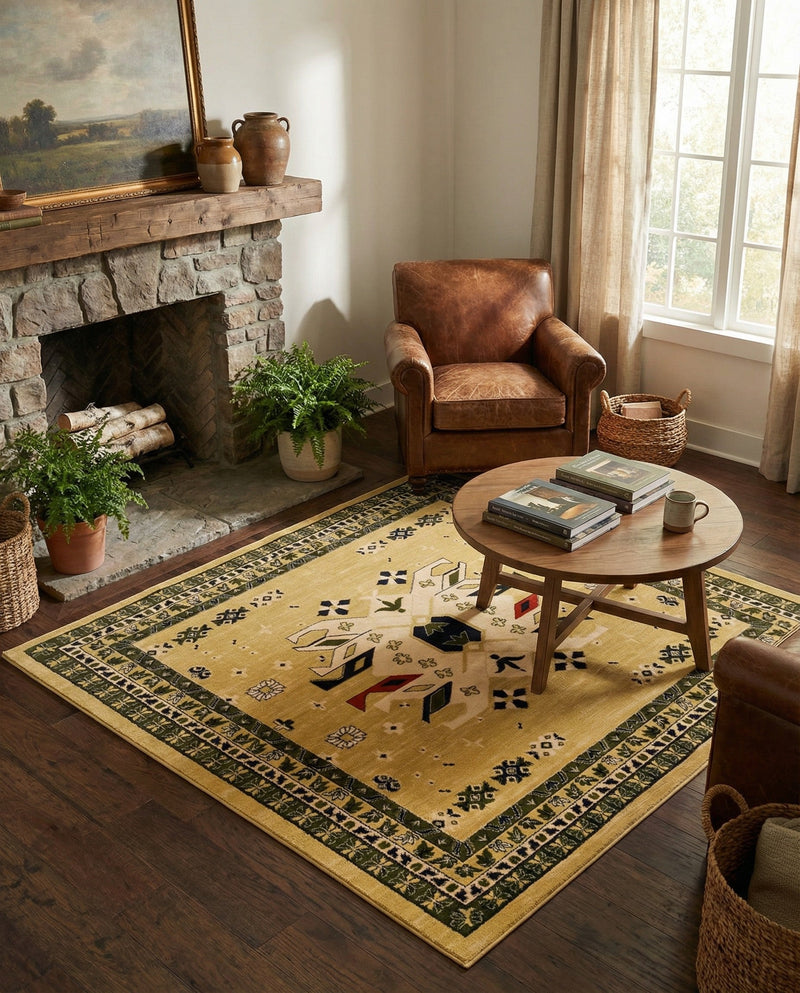 Tabriz Tapestries Collection Area Rug - Azerbaijan (Cream) Square Cream  lifestyle 27