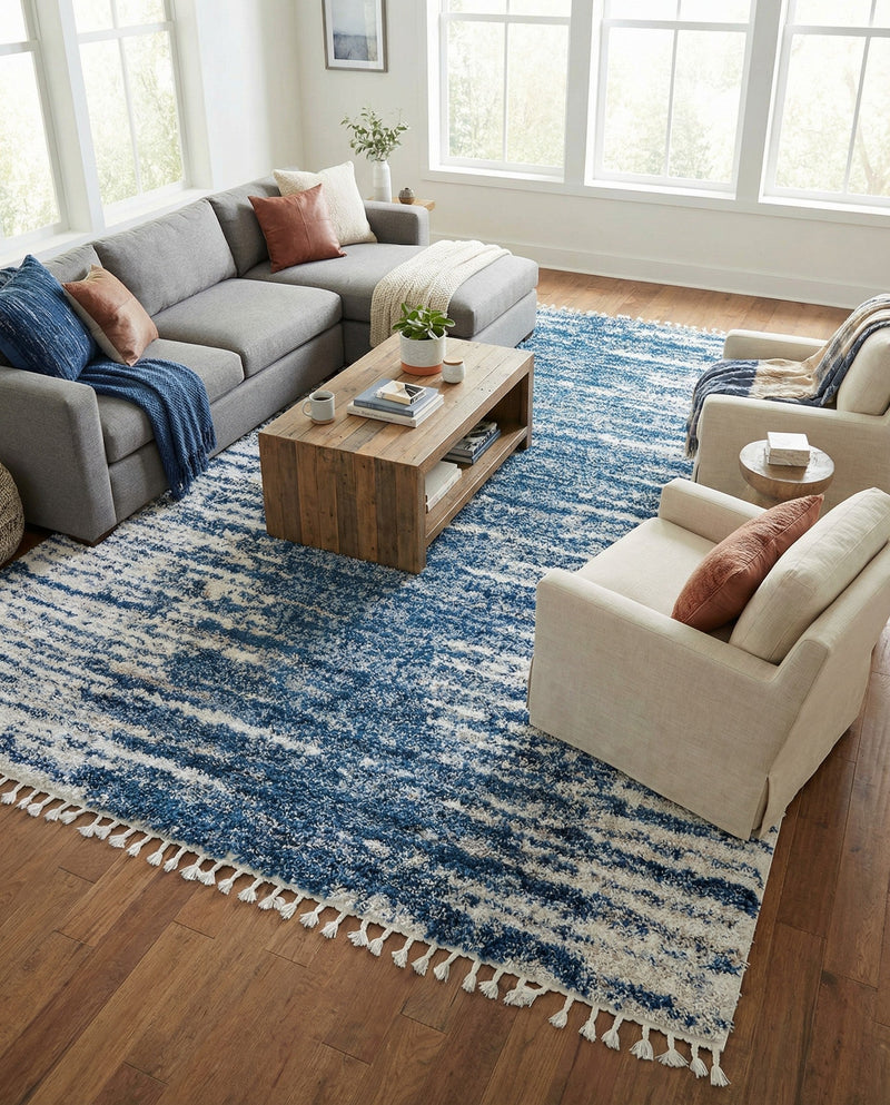 Tranquil Tides Shag Collection Area Rug - Marina Rectangle Blue  lifestyle 43