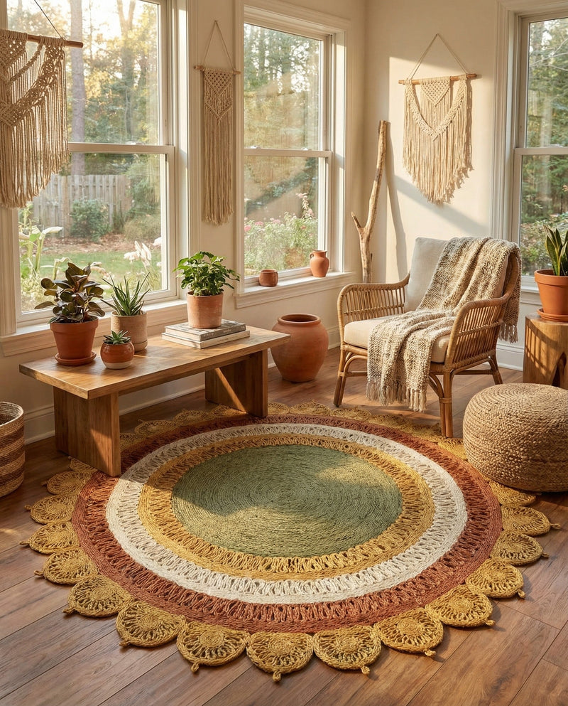 Woven Seaside Jute Collection Area Rug - Coastalhaven (Sunflower Yellow) Round Sunflower Yellow  lifestyle 18