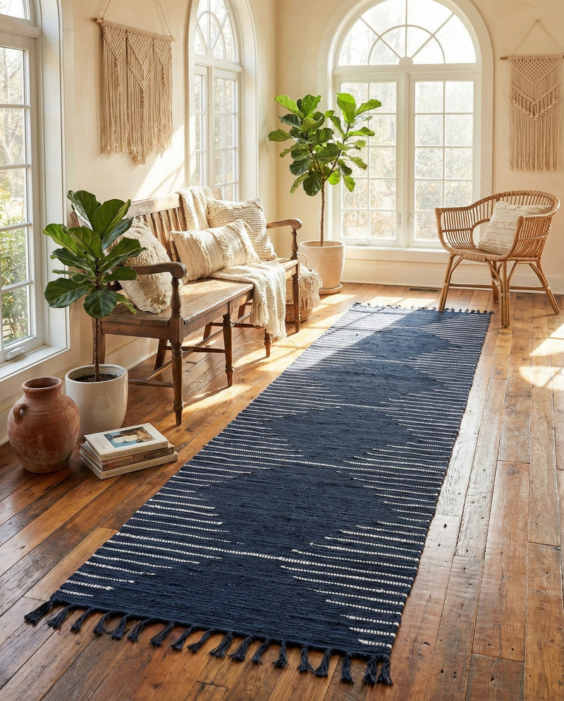 Thar Cotton Collection Area Rug - Jaisalmer (Navy Blue) Runner Navy Blue  lifestyle 51