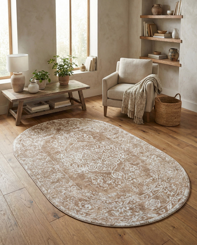 Cambridge Classics Collection Area Rug -  Magdalene (Beige) Oval Beige  lifestyle 61