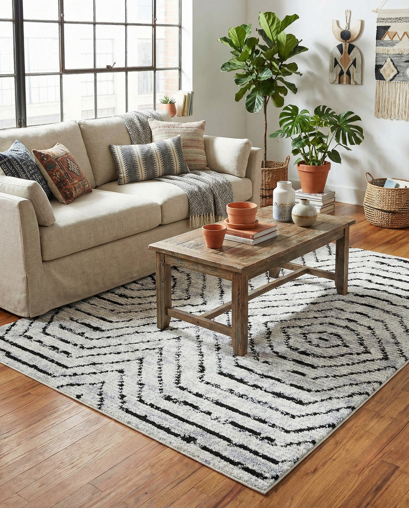 Marrakech Mosaic Collection Area Rug -  Tangier Rectangle Black and White  lifestyle 14