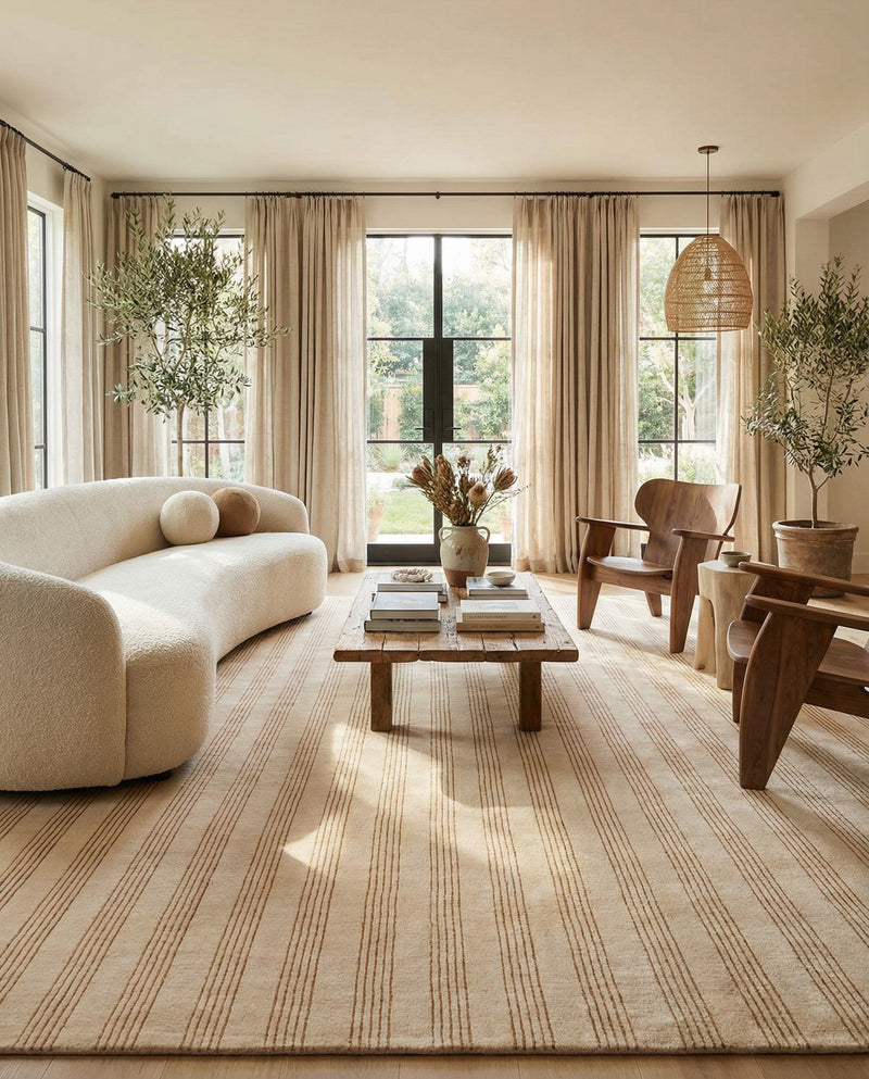 Hampton Stripes Wool Collection Area Rug - Montauk Rectangle Beige  lifestyle 46