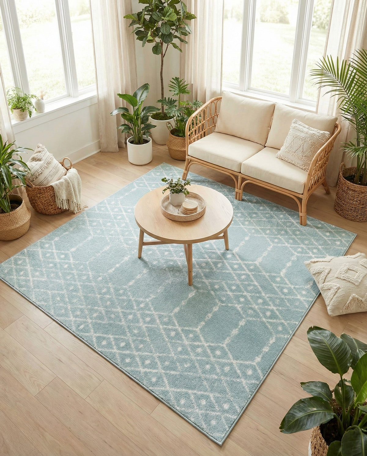 Marrakesh Lattice Collection Area Rug - Casablanca (Aqua) Square Aqua  lifestyle 76