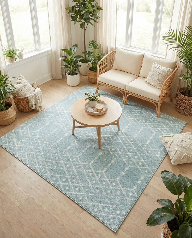 Marrakesh Lattice Collection Area Rug - Casablanca (Aqua) Square Aqua  lifestyle 76