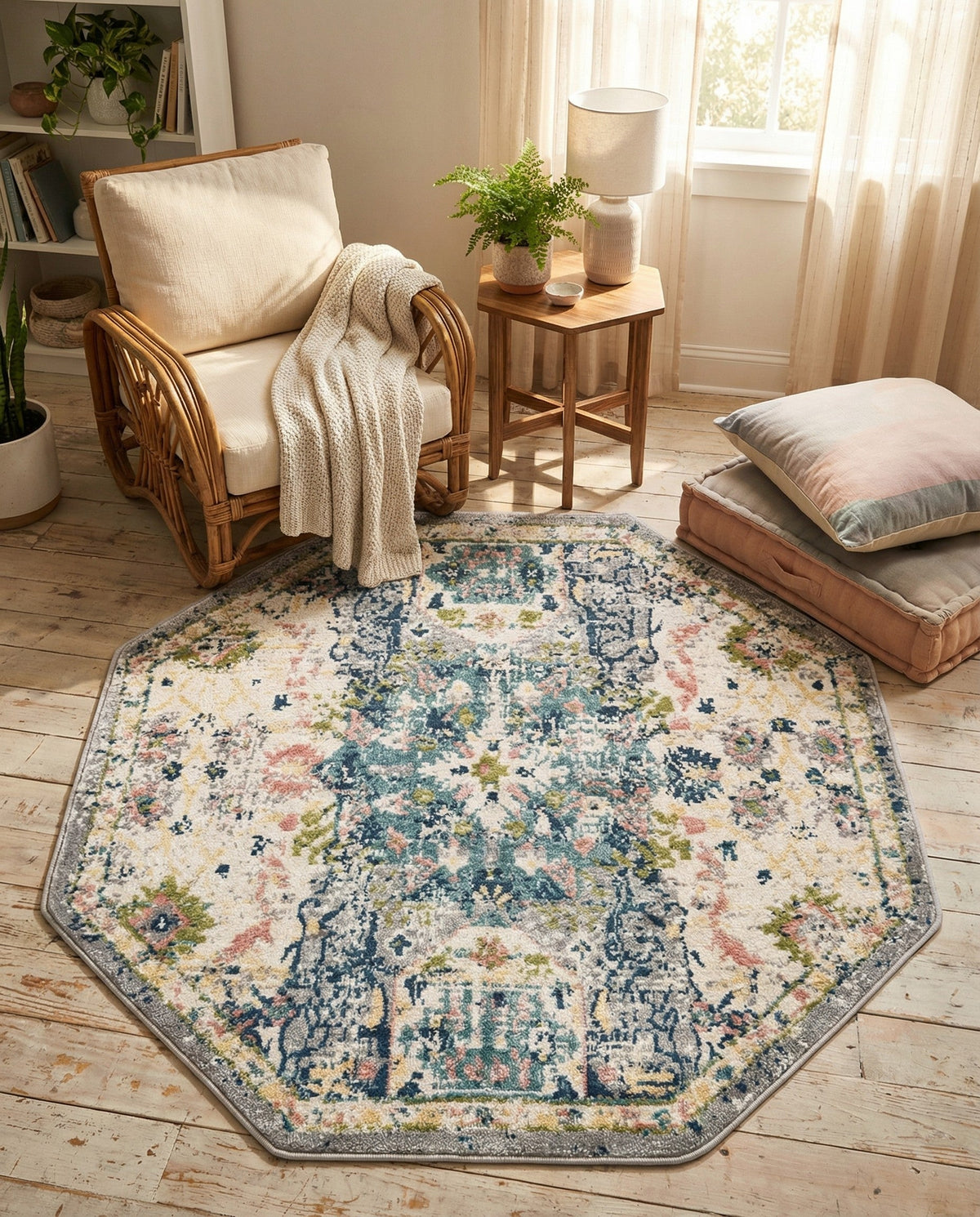 Savannah Elegance Collection Area Rug -  Azalea Octagon Ivory  lifestyle 177