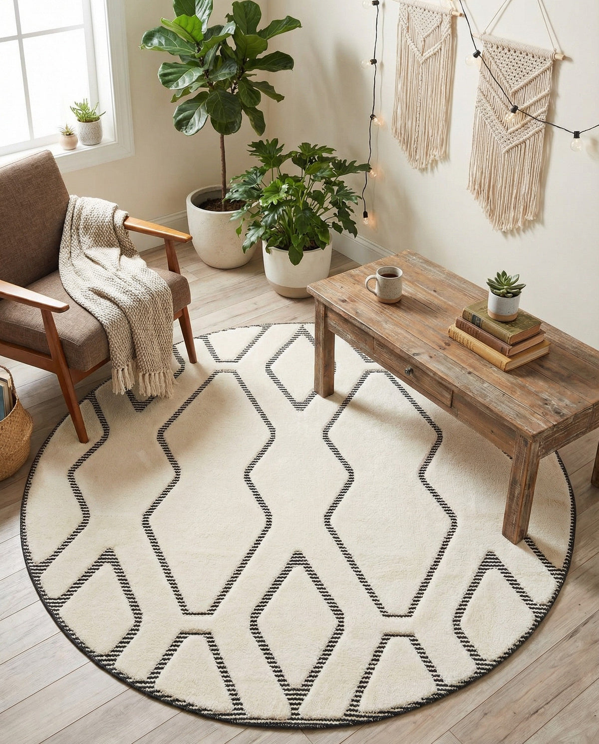 Monochrome Collection Area Rug -  Glacier Round Ivory White  lifestyle 115