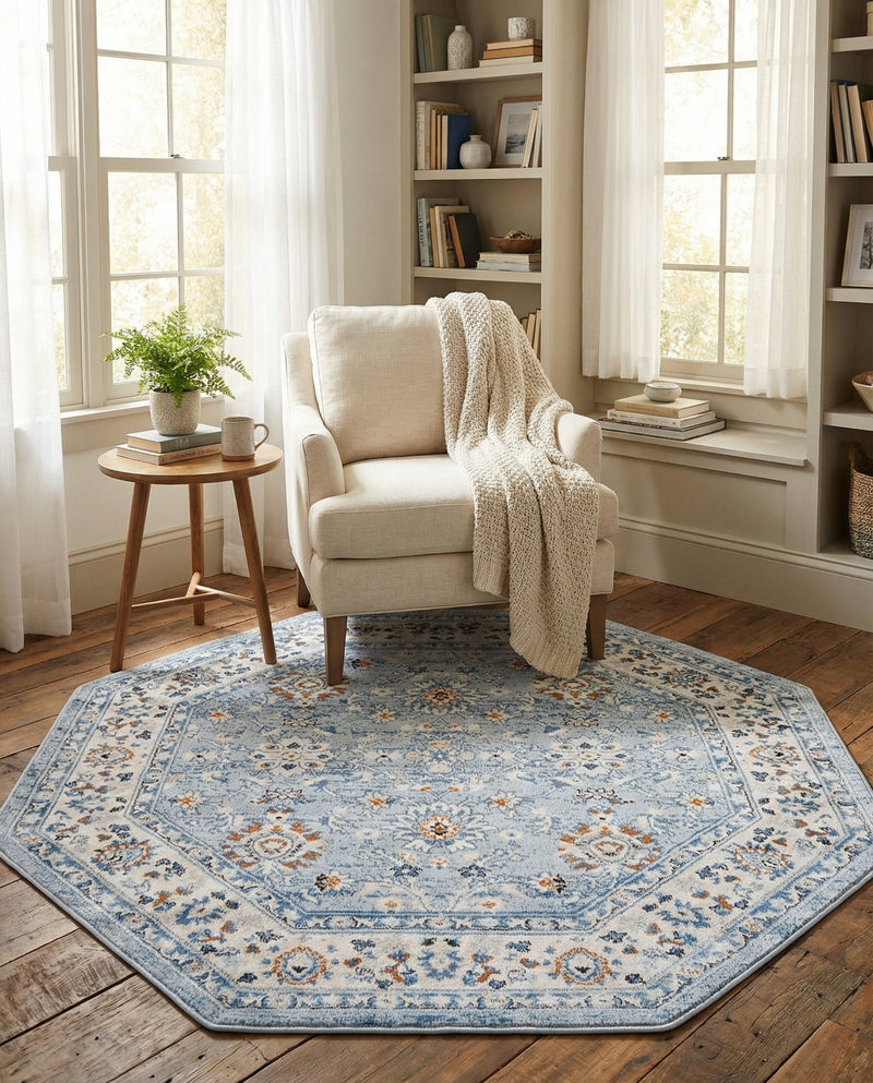 Savannah Elegance Collection Area Rug - Augusta (Aqua Blue) Octagon Aqua Blue  lifestyle 72