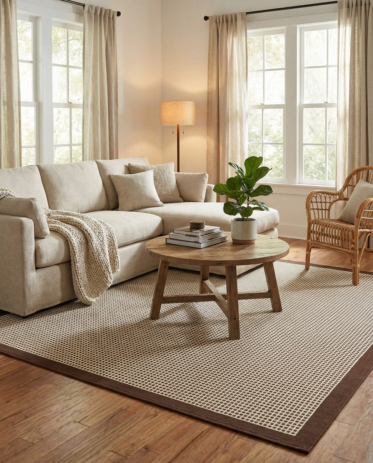 Terrace Fringe Collection Area Rug - Oceanside Square Brown  lifestyle 159