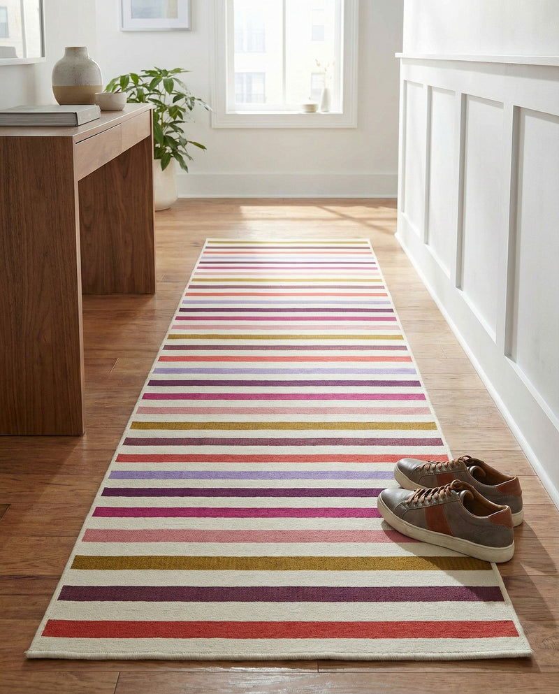 Seaside Stripes Collection Area Rug - Azul Runner White  lifestyle 71