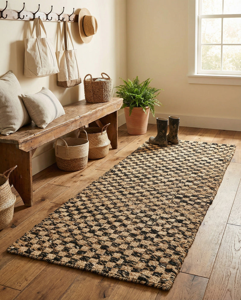 Plaid Savannah Collection Area Rug - Charleston Runner Black and Natural  lifestyle 30