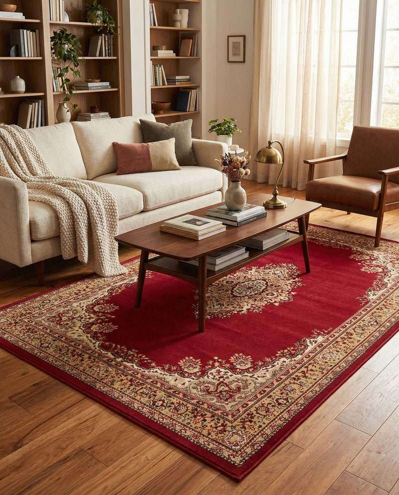 Tabriz Tapestry Collection Area Rug - Azerbaijan (Burgundy) Rectangle Burgundy  lifestyle 24