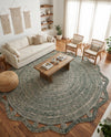 Woven Seaside Jute Collection Area Rug - Nantucket Round Green and White  lifestyle 56