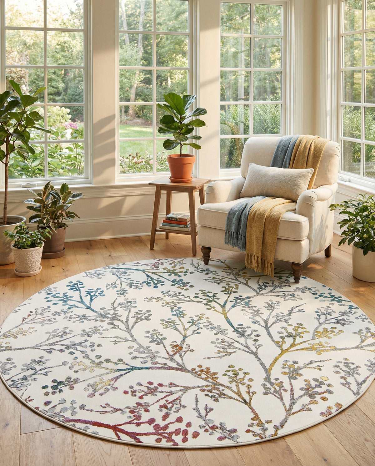 Meadow Breeze Collection Area Rug -  Sunbeam Round Ivory  lifestyle 153