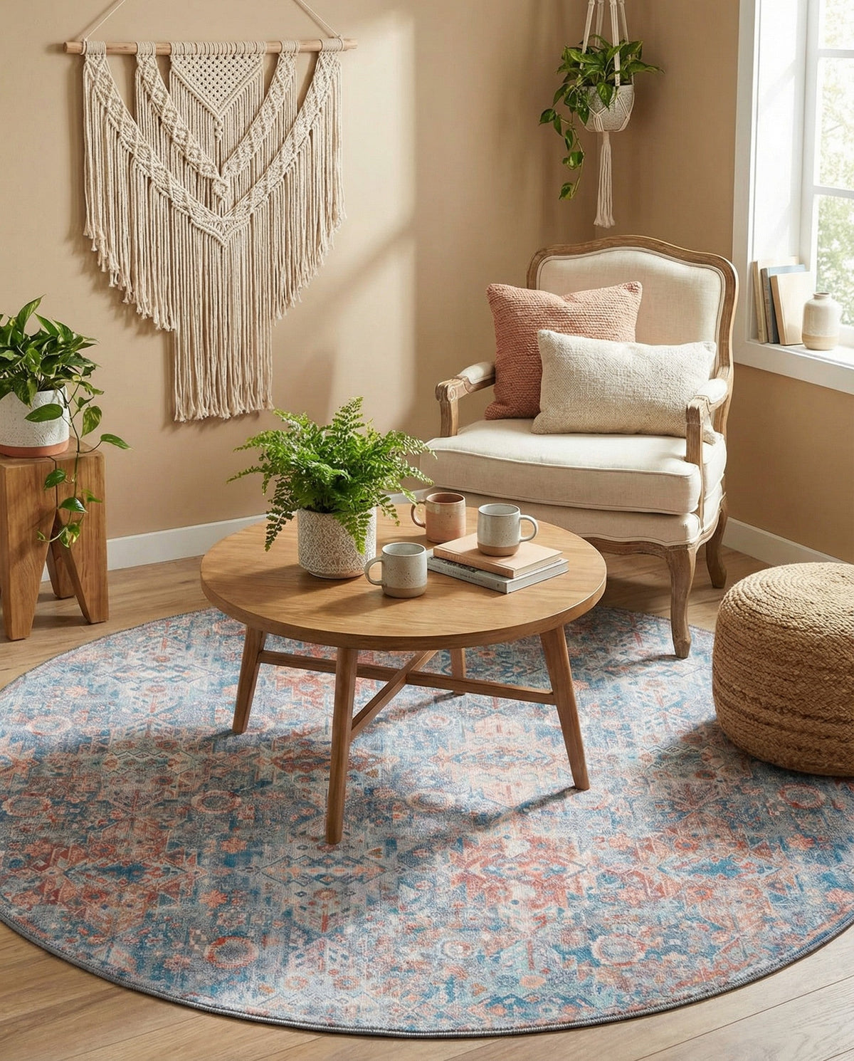 Heritage Elegance Collection Area Rug -  Potala Round Blue  lifestyle 99