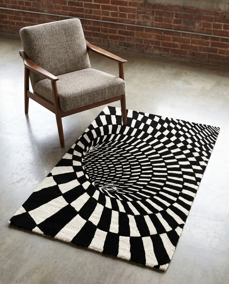 Cyclone Wool Collection Area Rug - Tornado Rectangle Black and White  lifestyle 13