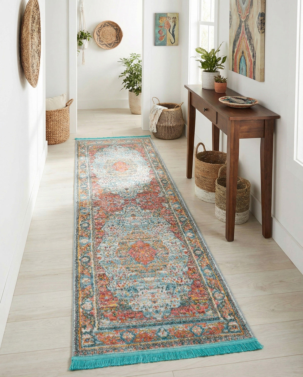 Caribbean Breeze Collection Area Rug -  Floriana Runner Light Blue  lifestyle 90