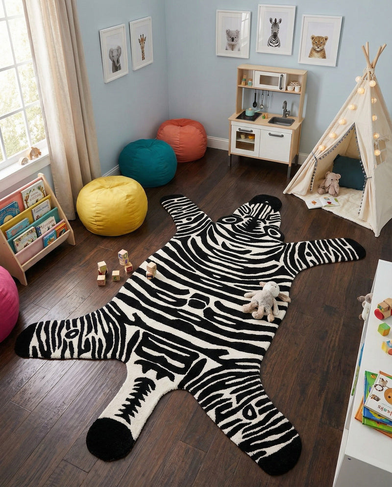 Whimsy Wonders Wool Collection Area Rug -  Galaxy Rectangle Black and White  lifestyle 6