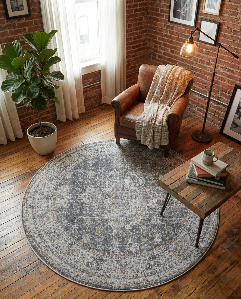 Caribbean Breeze Collection Area Rug -  Utila Round Fume Gray  lifestyle 37