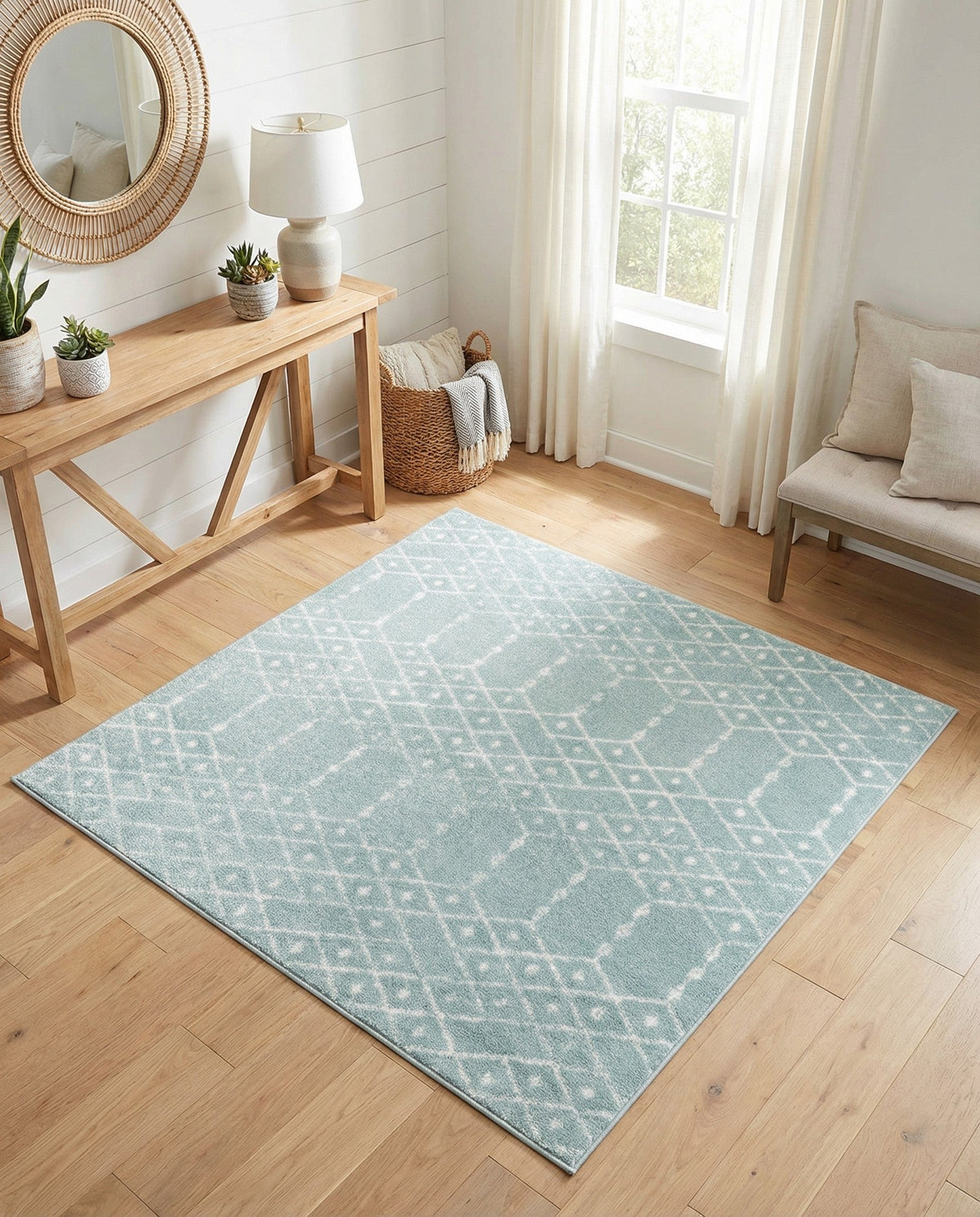 Marrakesh Lattice Collection Area Rug - Casablanca (Aqua) Square Aqua  lifestyle 104