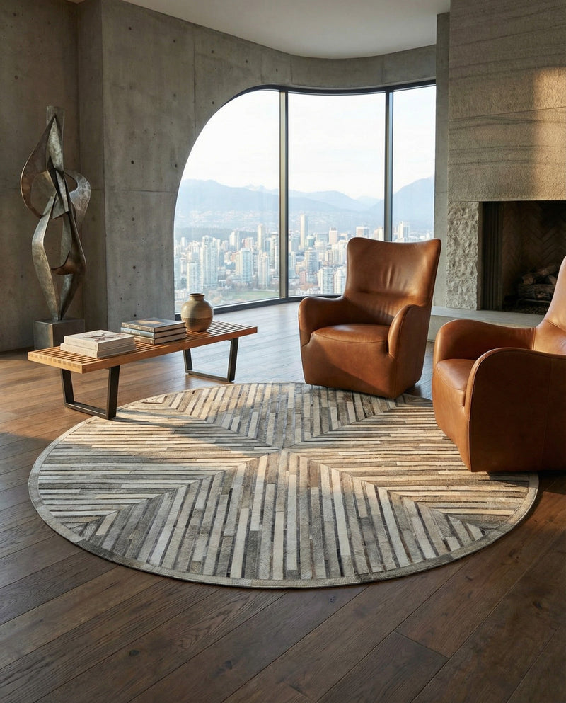Savannah Hideaway Collection Area Rug - Serengeti Round Gray Ivory  lifestyle 47
