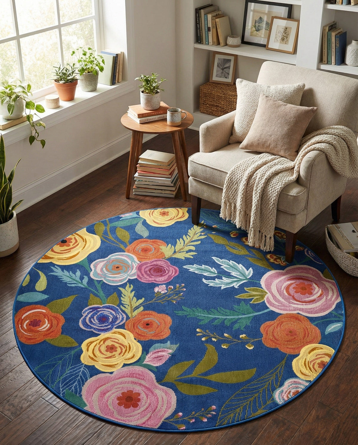 Meadow Breeze Collection Area Rug -  Petal Round Blue  lifestyle 69