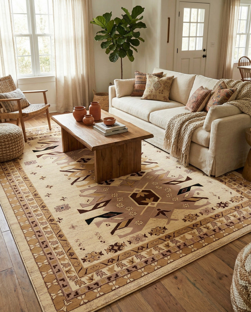 Tabriz Tapestries Collection Area Rug - Azerbaijan (Ivory) Rectangle Ivory  lifestyle 19