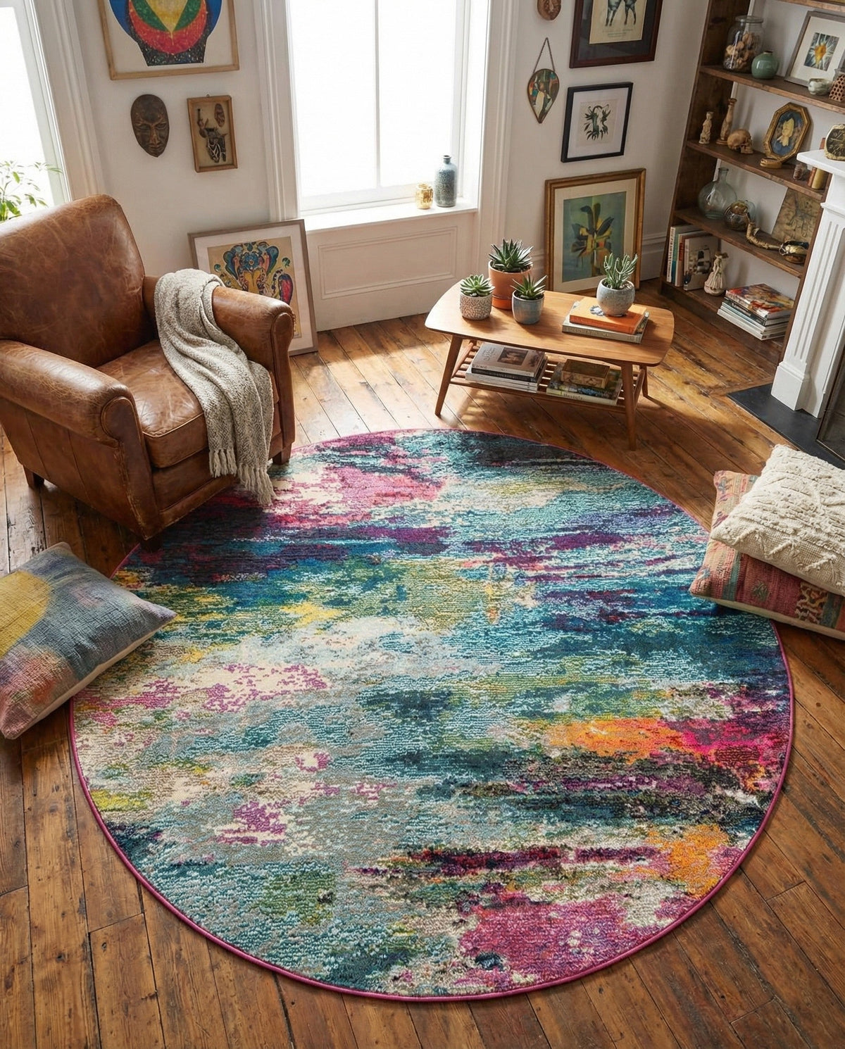 Chromatic Oasis Collection Area Rug -  Oasis Round Multi  lifestyle 84
