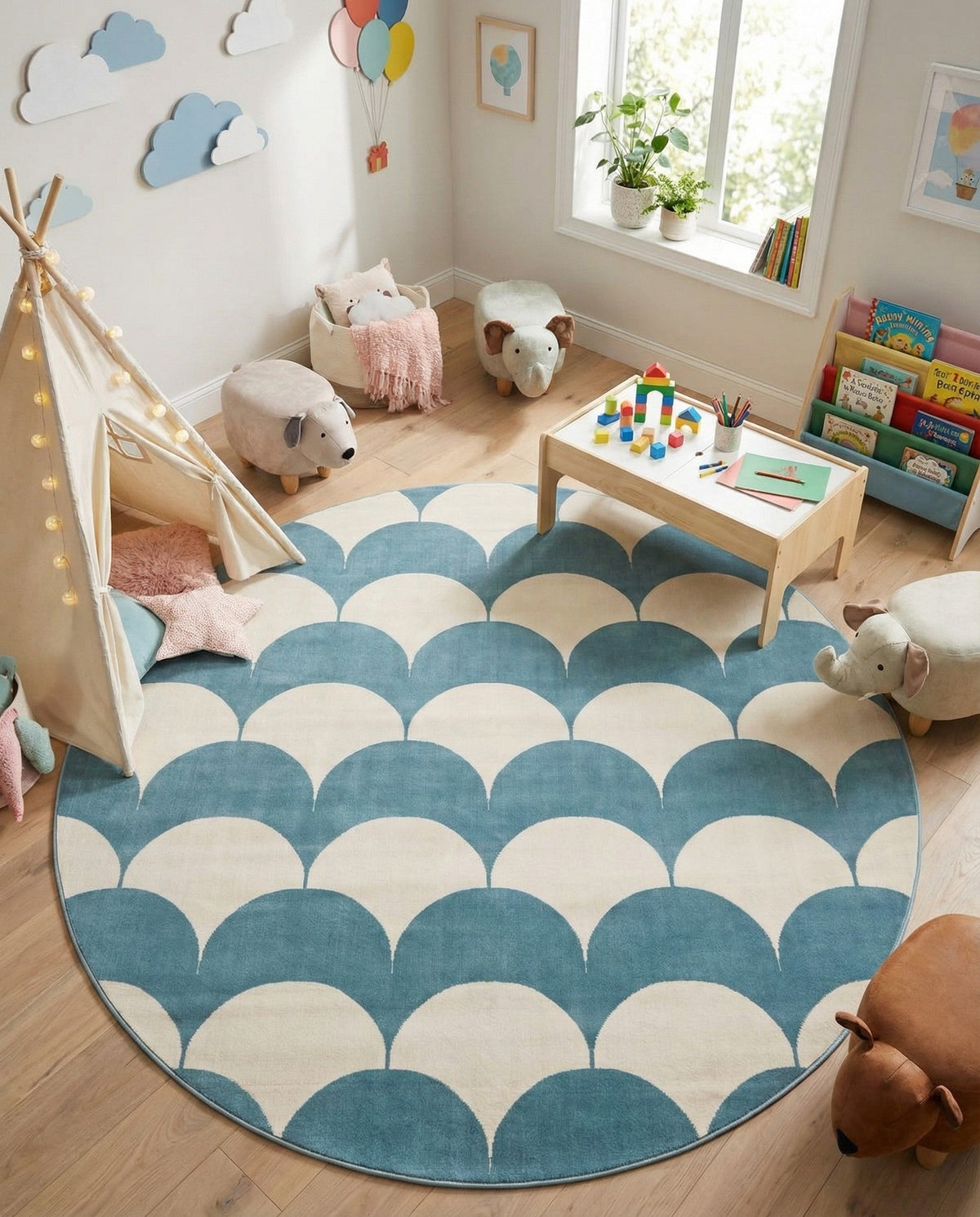 Wonder Tykes Collection Area Rug - Sparklewood Round Sky blue  lifestyle 158