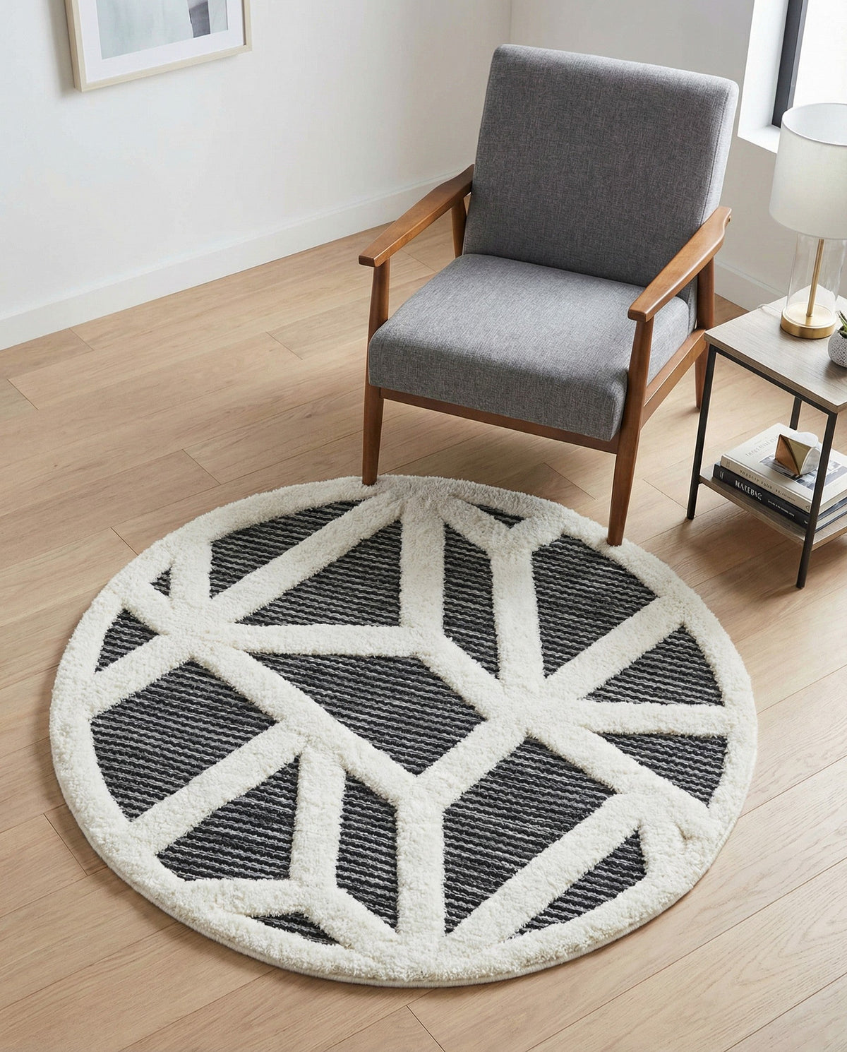 Monochrome Collection Area Rug -  Onyx Round Gray  lifestyle 138