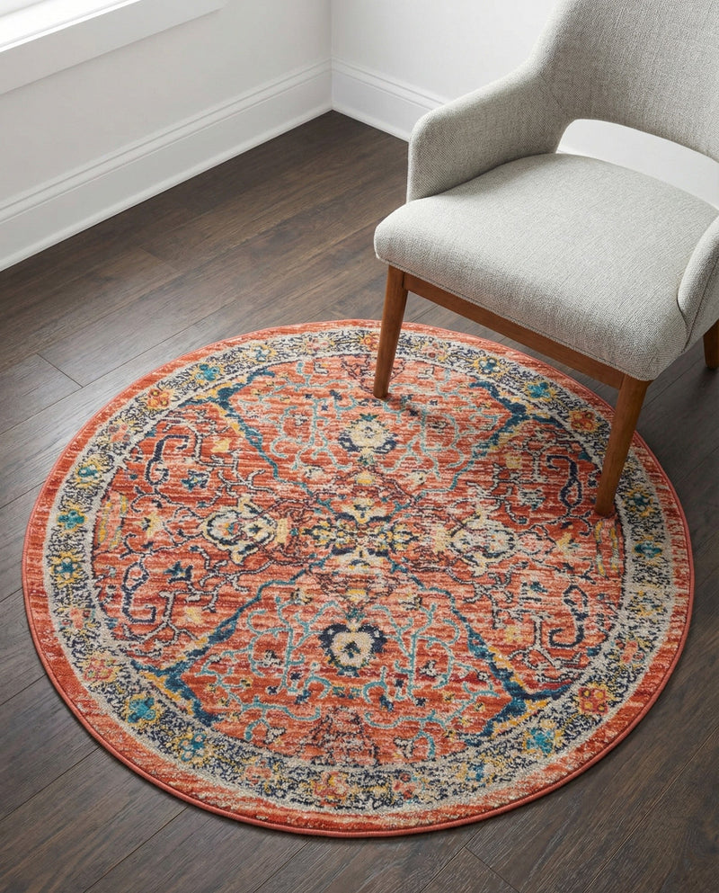 Seville Stripes Collection Area Rug -  Malaga (Brick Red) Round Brick Red  lifestyle 73
