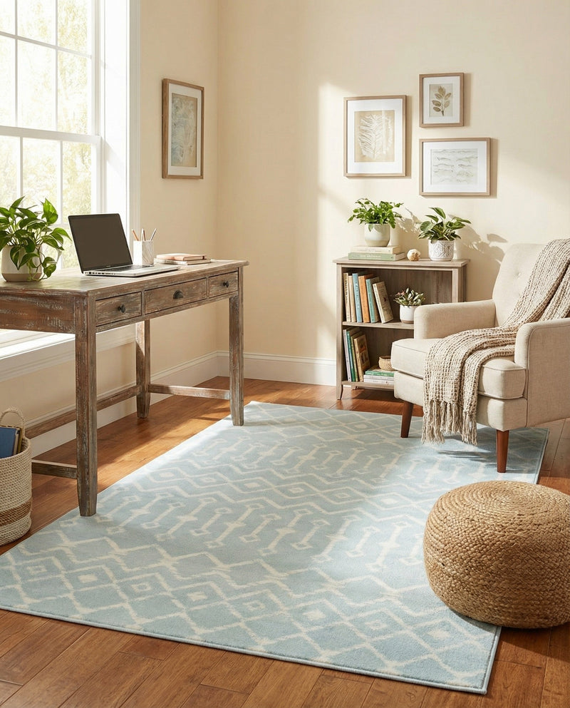 Marrakech Lattice Collection Area Rug - Medina (Light Blue) Rectangle Light Blue  lifestyle 9