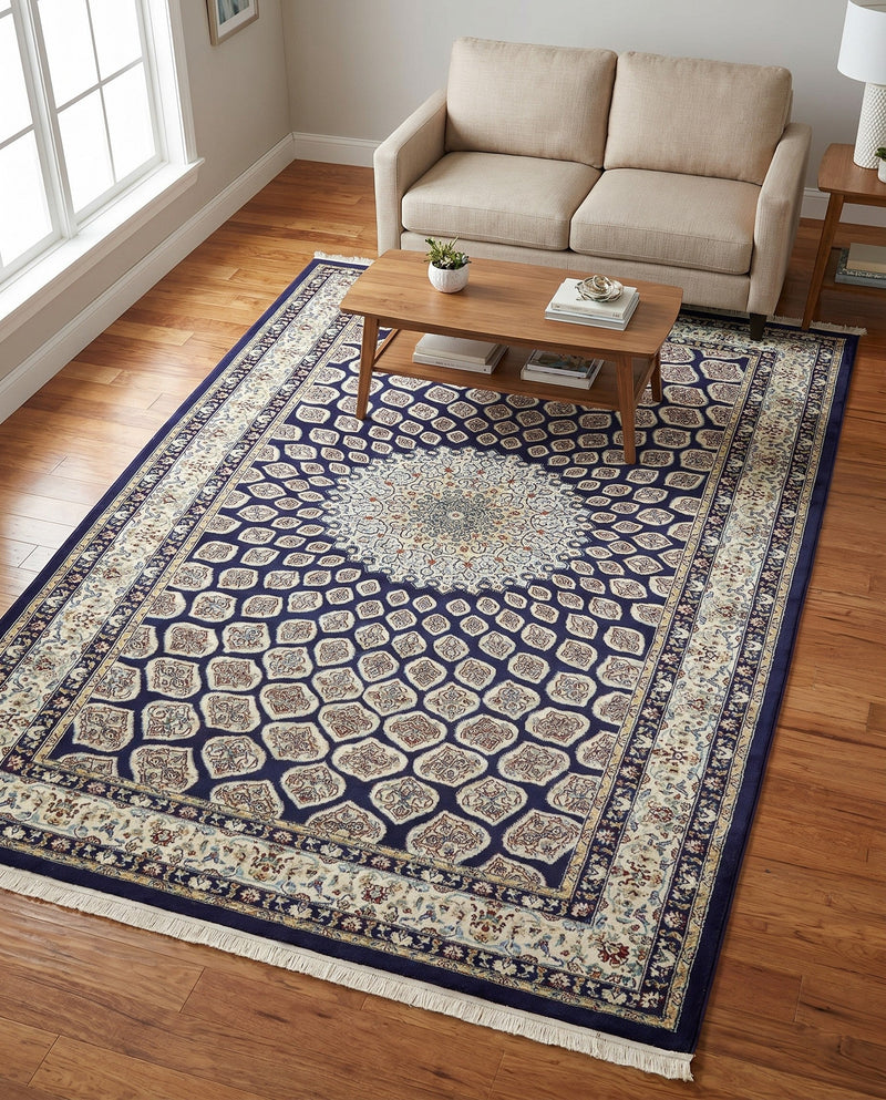 Persian Elegance Collection Area Rug -  Zanjan Rectangle Navy Blue  lifestyle 18