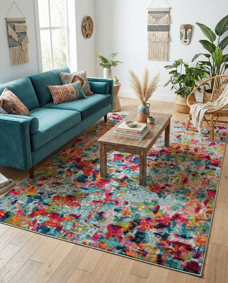 Chromatic Oasis Collection Area Rug -  Lagoon Rectangle Multi  lifestyle 45