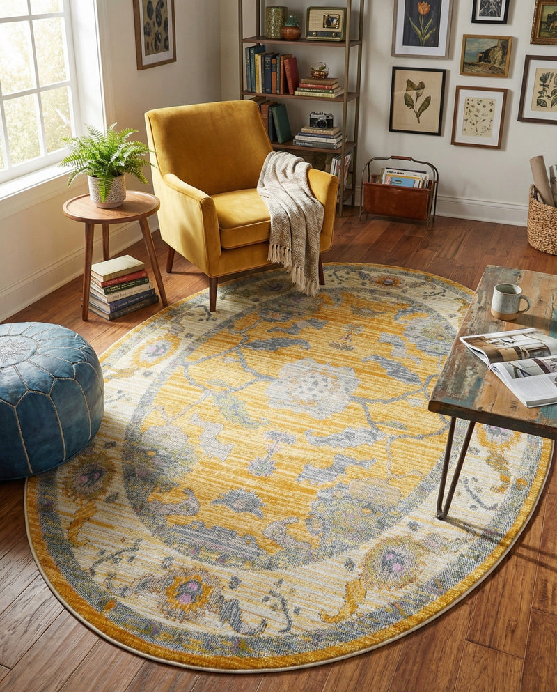 Arcadia Rugs Collection Area Rug - Eden (Yellow) Oval Yellow  lifestyle 77