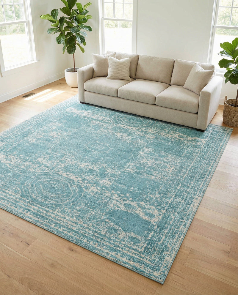 Dover Terrace Collection Area Rug -  Lagoon (Aqua) Square Aqua  lifestyle 62