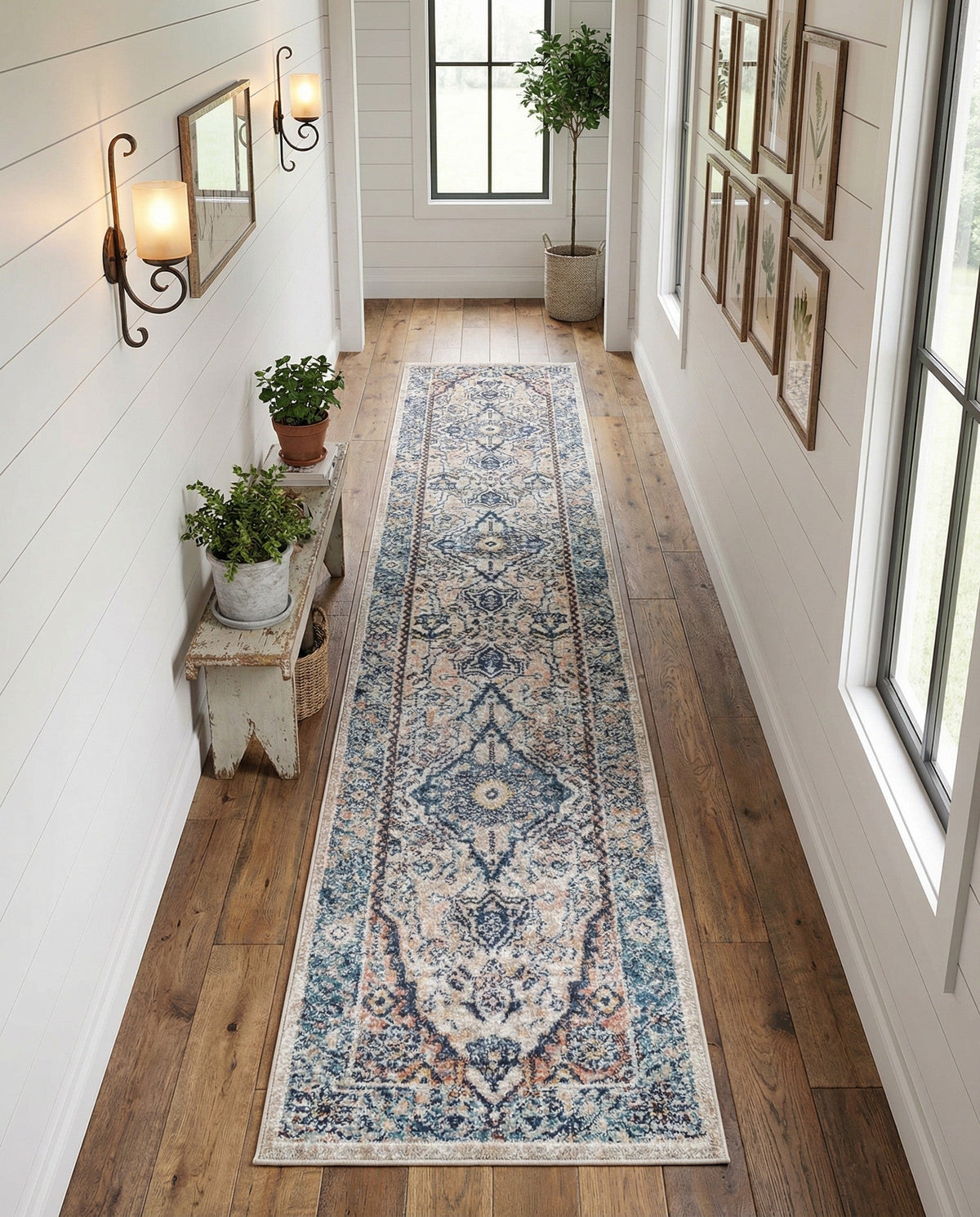 Seville Stripes Collection Area Rug - Cadiz (Blue) Runner Blue  lifestyle 43