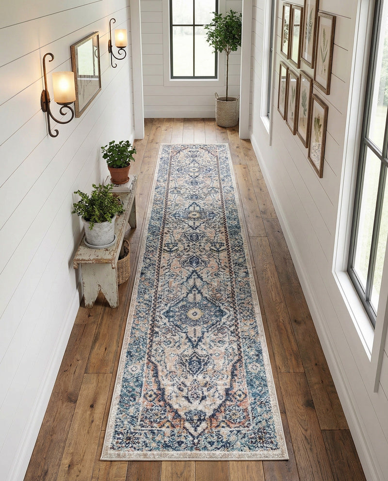 Seville Stripes Collection Area Rug - Cadiz (Blue) Runner Blue  lifestyle 43